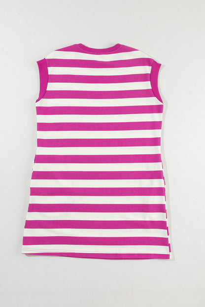 Roze gestreepte shift-t-shirt jurk met mouwen en tassen