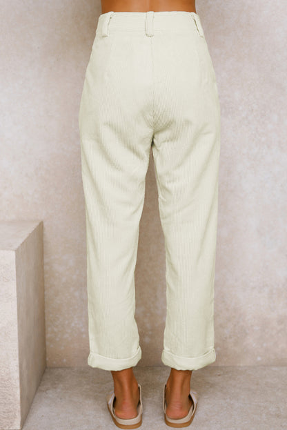 Beige kordhose mit hoher taille und geradem bein