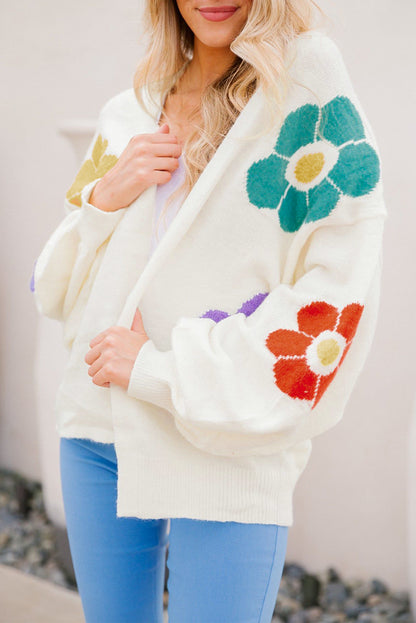 Witte bloem jacquared bubble mouw open vest