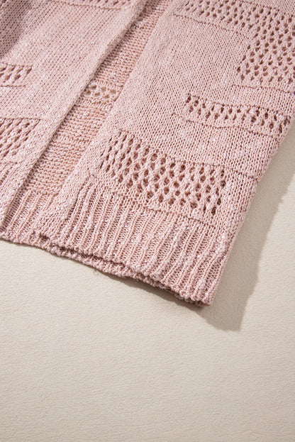 Pink Casual Cardigan met Dolman -mouwen en gatpatronen