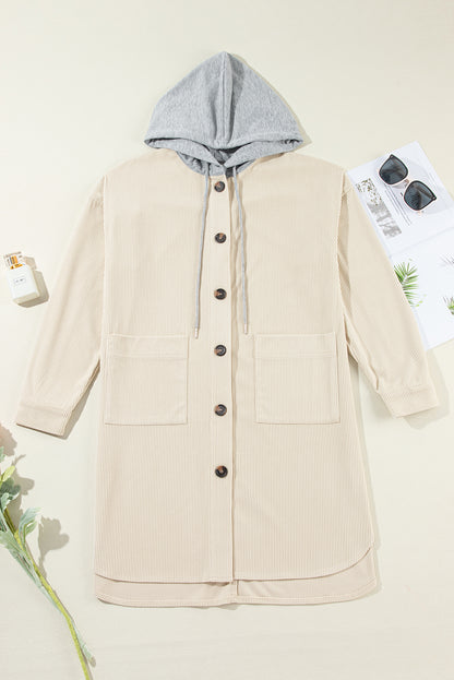 Beige oversized corduroy jacket with contrasting hood