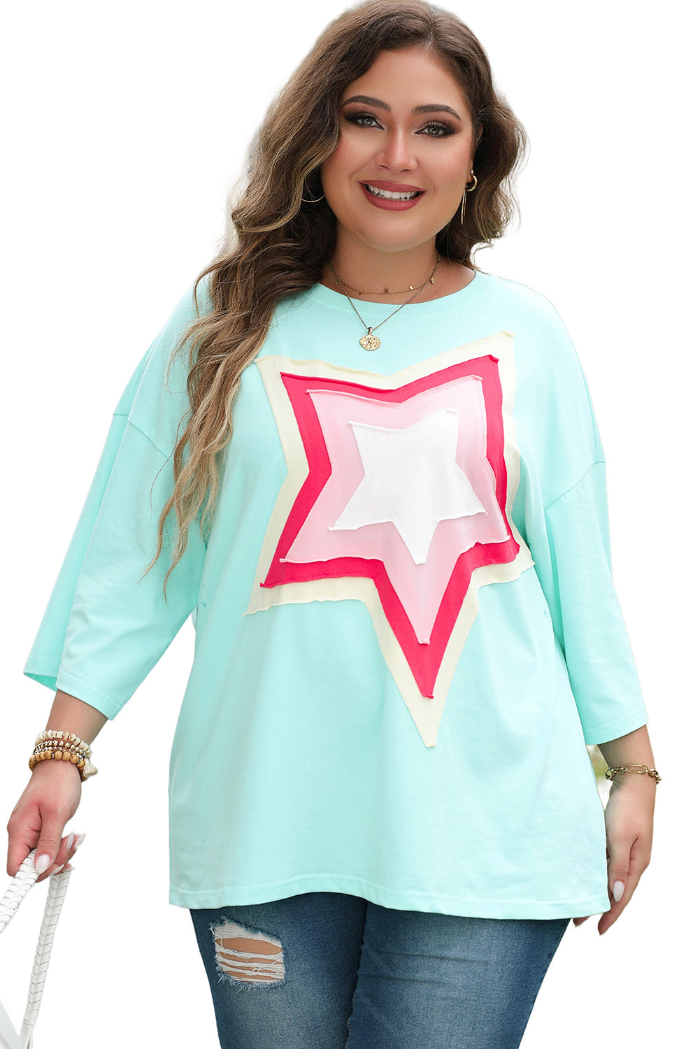 Mondlicht jade colorblock star patch plus größe tunika