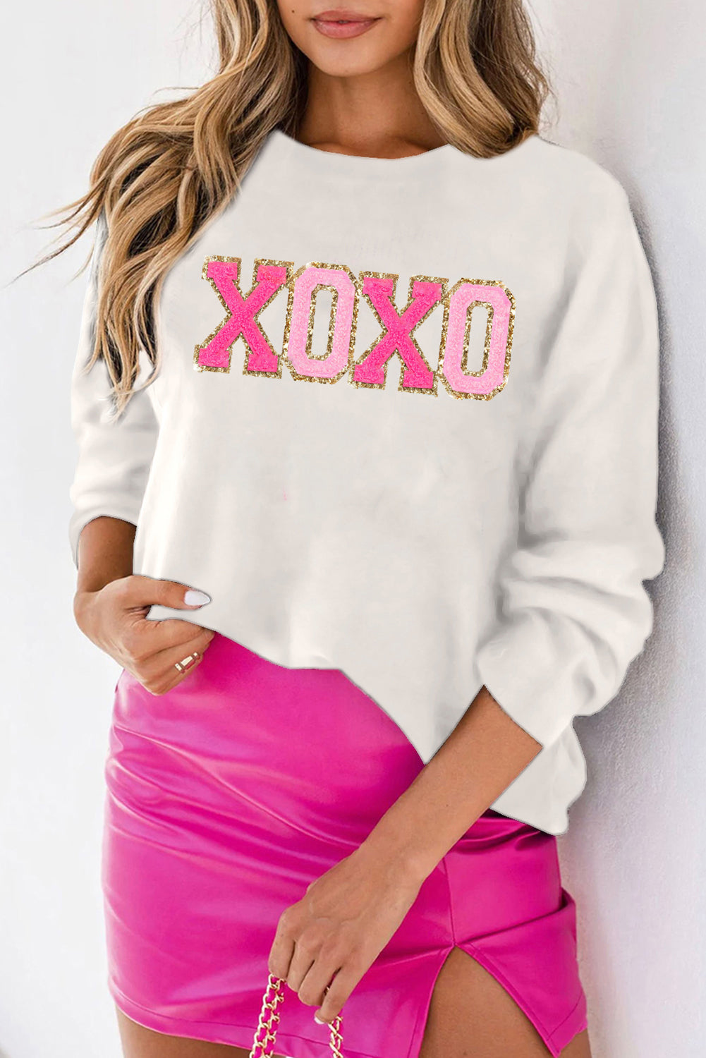 Witte xoxo glitter print cirkelvormige sectie casual pullover