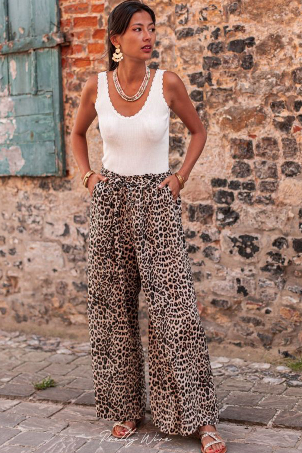 Wüstenpalme boho-leopard-hose mit weitem bein