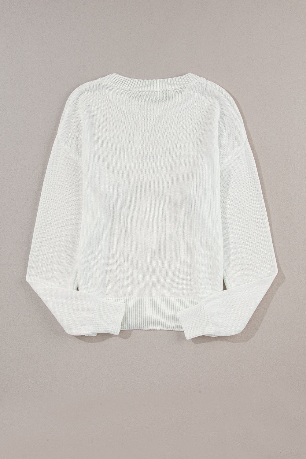 Weißes herz xoxo muster drop shoulder rippe stricken pullover