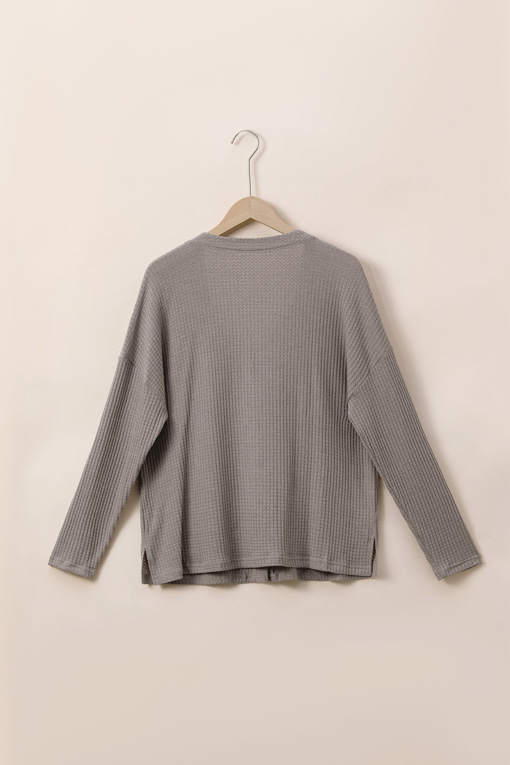 Simply taupe waffle knit drop shoulder knopf v-ausschnitt plus größe top