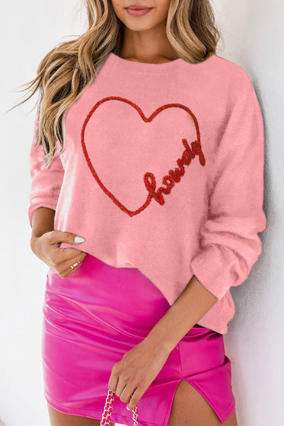 Rosa howdy heart grafik rundhalsausschnitt casual pullover