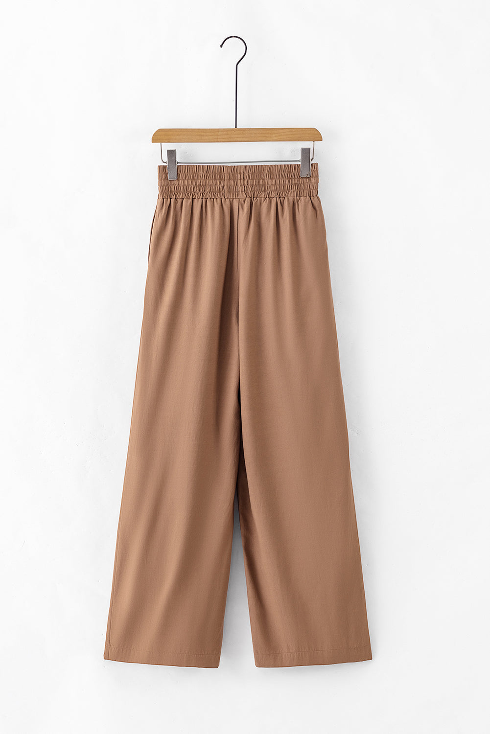 Brauner kordelzug elastische taille lässige hose mit weitem bein