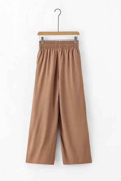 Brauner kordelzug elastische taille lässige hose mit weitem bein