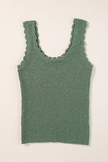 Mist Green U Nek Scallop Trim Sweater Vest