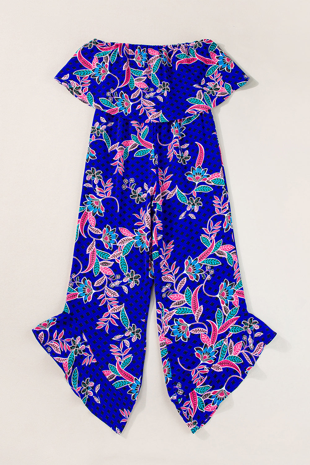 Blue Mix Tropical Print Service verwezen jumpsuit