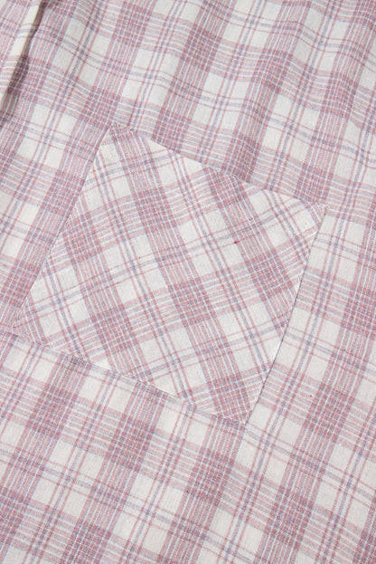 Bonbon plaid druck kordelzug mit kapuze button-up plus größe shirt