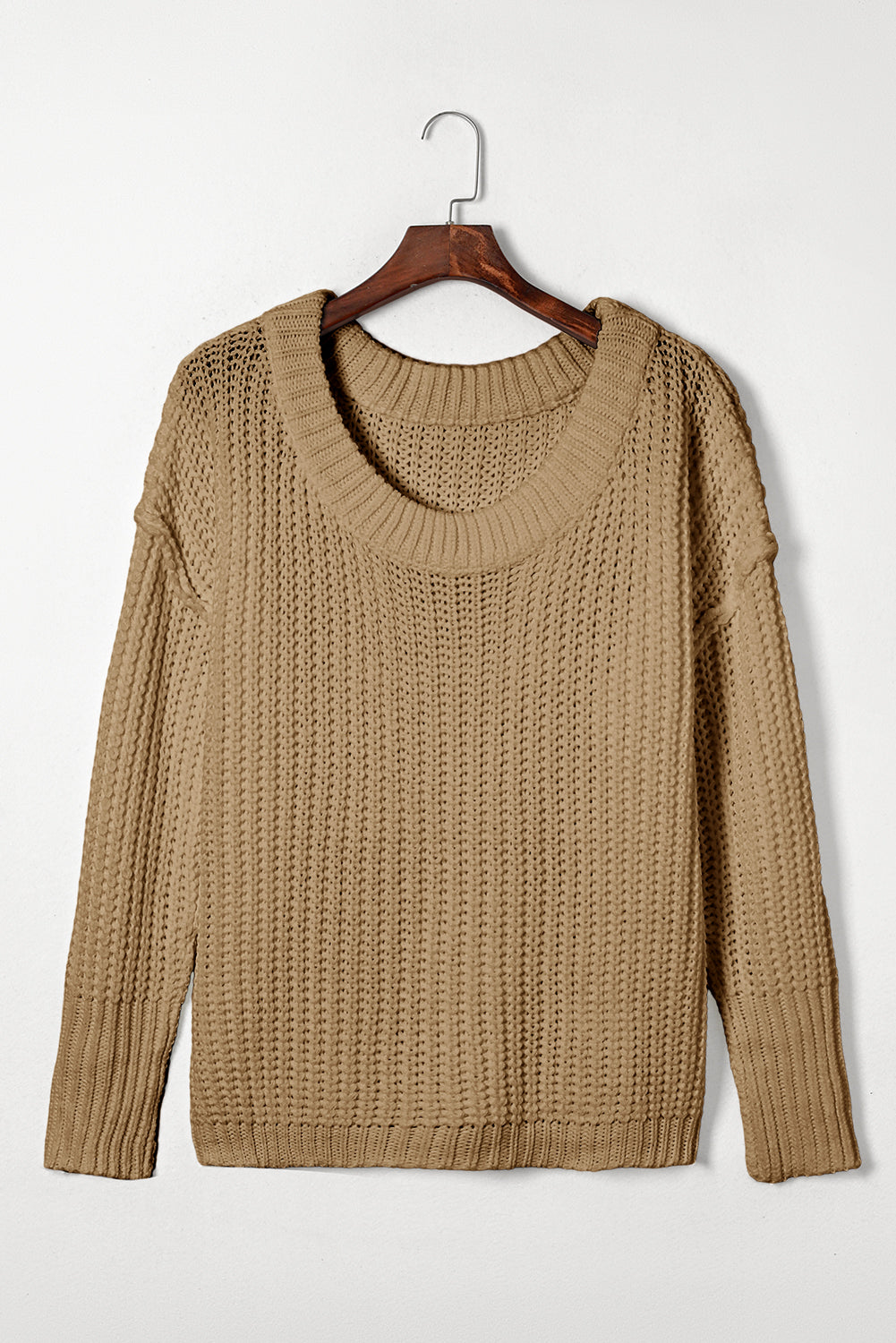 Khaki rippenstrick rundhalsausschnitt slouchy chunky pullover