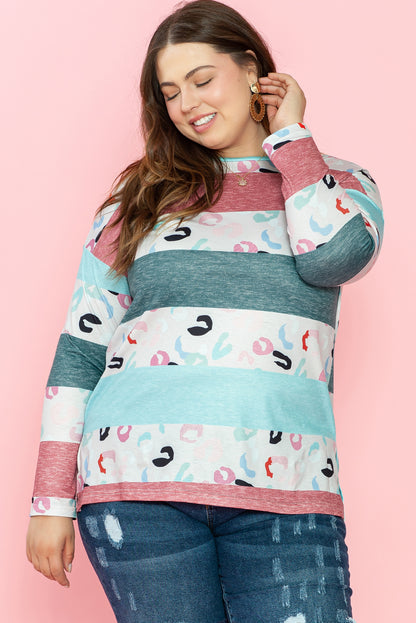 Himmelblaue streifen plus size colorblock pullover top