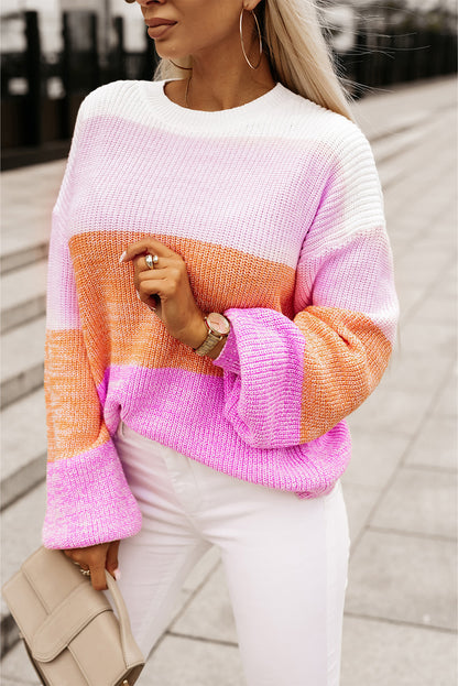 Rosa colorblock drop shoulder pullover lose pullover