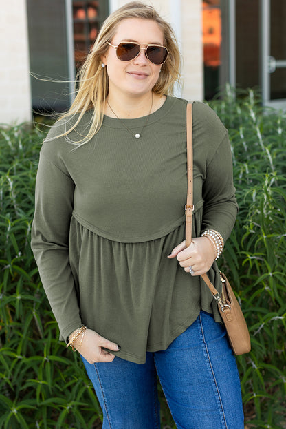 Nebelgrünes plus size thermostrick-babydoll flare top