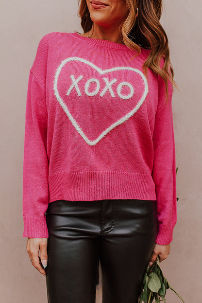 Rose heart xoxo muster drop shoulder rippe stricken pullover