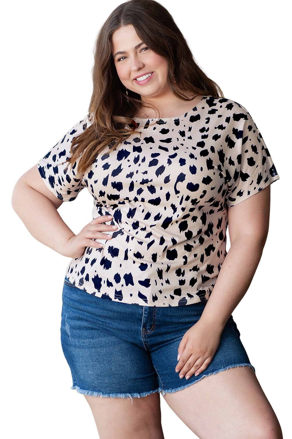 Khaki leopard print twist open back plus size top