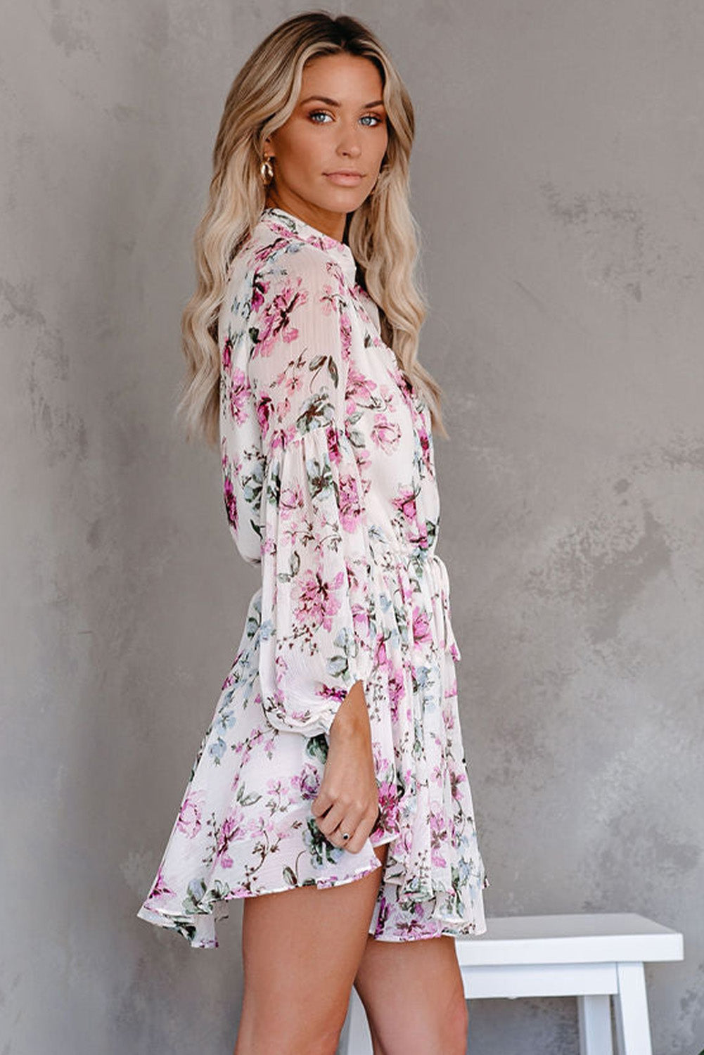 Vintage bloemenprint Drawring Flowy Dress