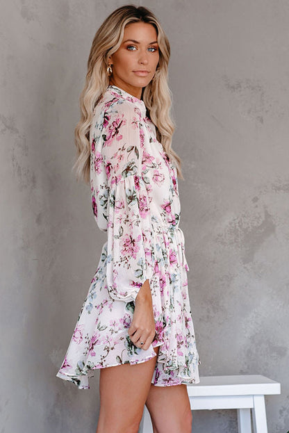 Vintage bloemenprint Drawring Flowy Dress