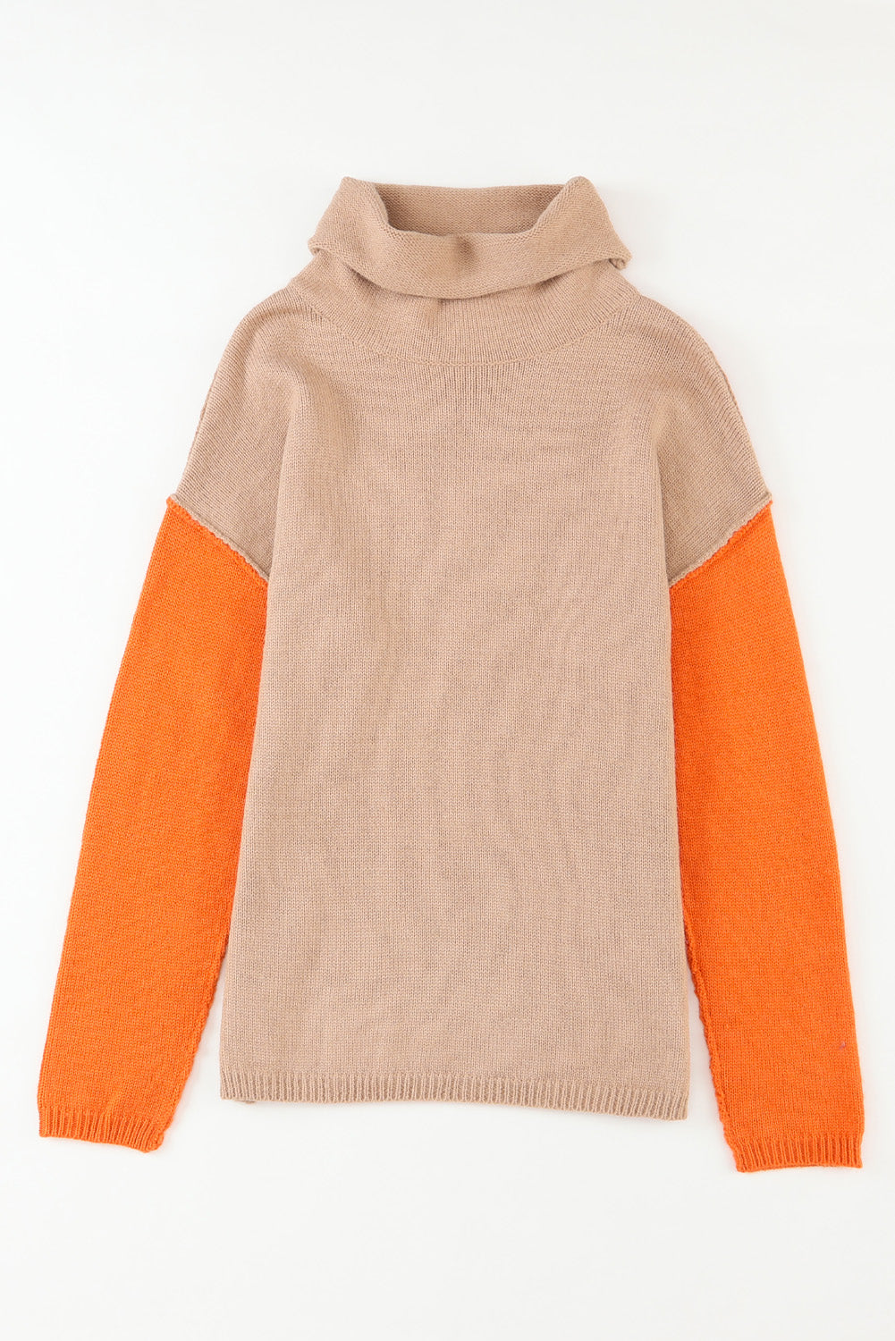 Khaki farbe block schildkröte hals drop shoulder strickpullover