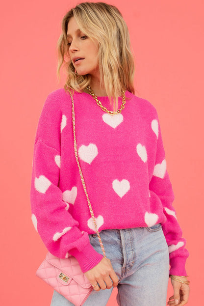 Leuchtend rosa fuzzy valentine hearts drop shoulder pullover