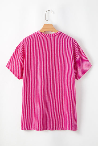 Rosa Corded gebreide zak met los fit t -shirt