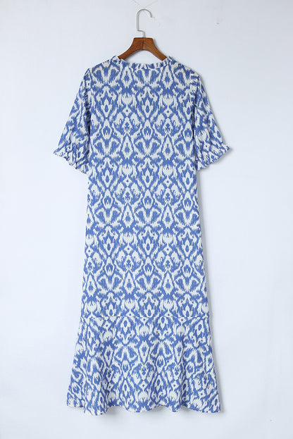 Himmelblau V-neck Casual geometrische print Maxikleid