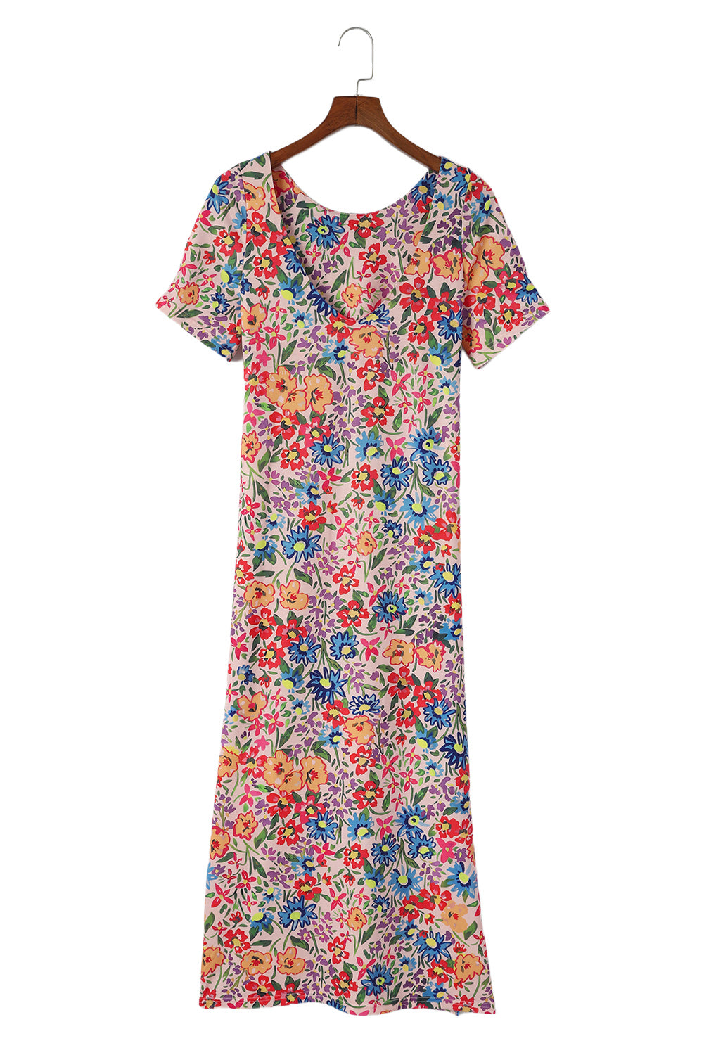 Mehrfarbig-lang-kurze-ärmel-kleid-mit-blumen-print-für-den-urlaub