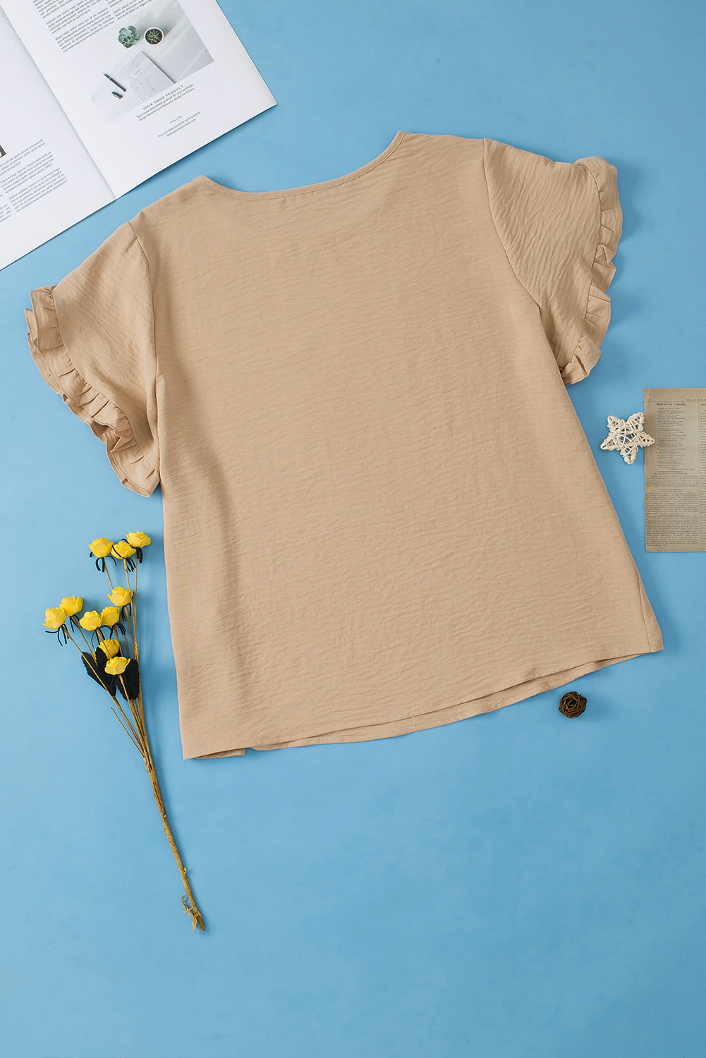 Helles french beige gerafftes kurzarm-top in übergröße