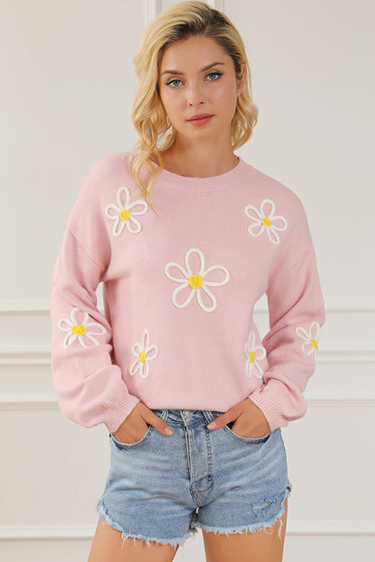 Rosa Chenille Daisy Stitching Circular Halsline Sweater