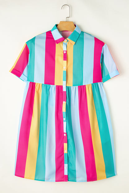 Rose stripe colorblock kurzarm-mini-shirt-kleid