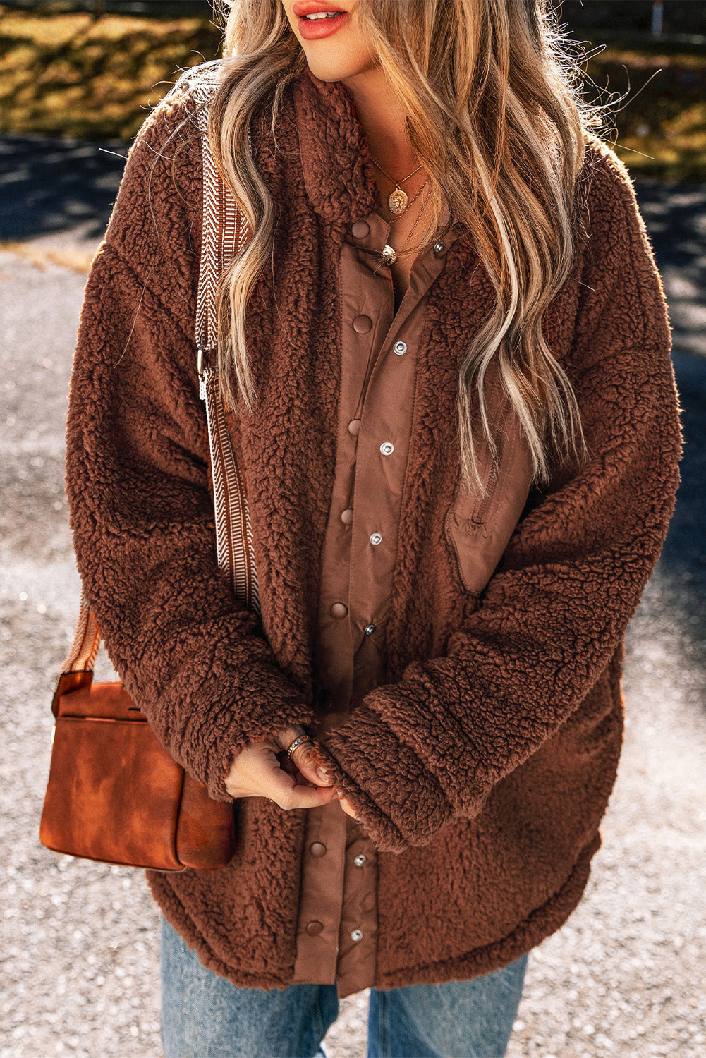 Rote lehm faux shearling teddybär jacke