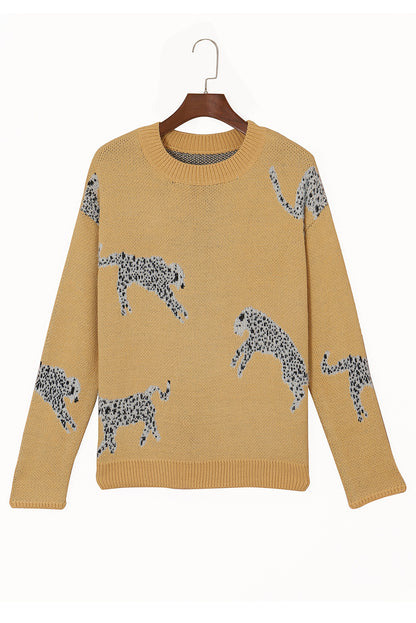 Camel fuzzy cheetah akzent rundhalsausschnitt pullover