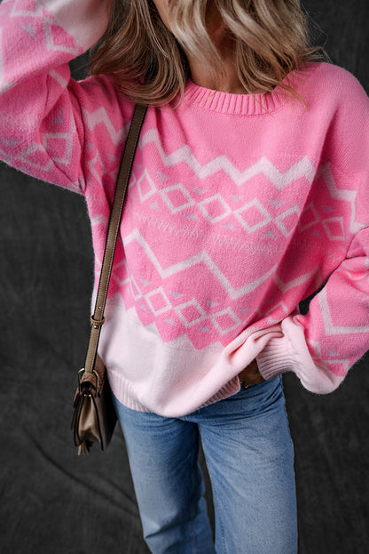 Rosa western aztec geometric drop shoulder pullover