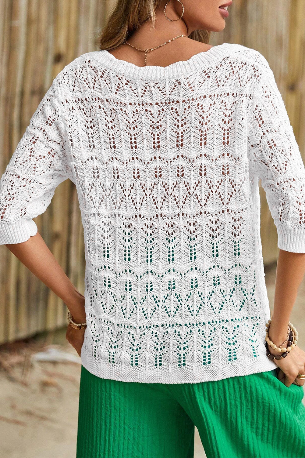 White Frenchy Hollow Out Strickcardigan met V-Neckline