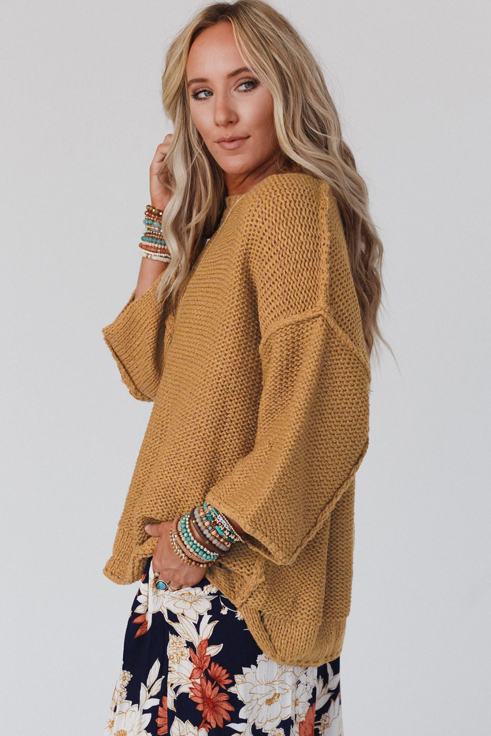 Brauner slouchy textured knit loose pullover