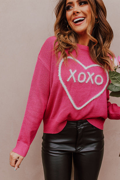 Rose heart xoxo muster drop shoulder rippe stricken pullover