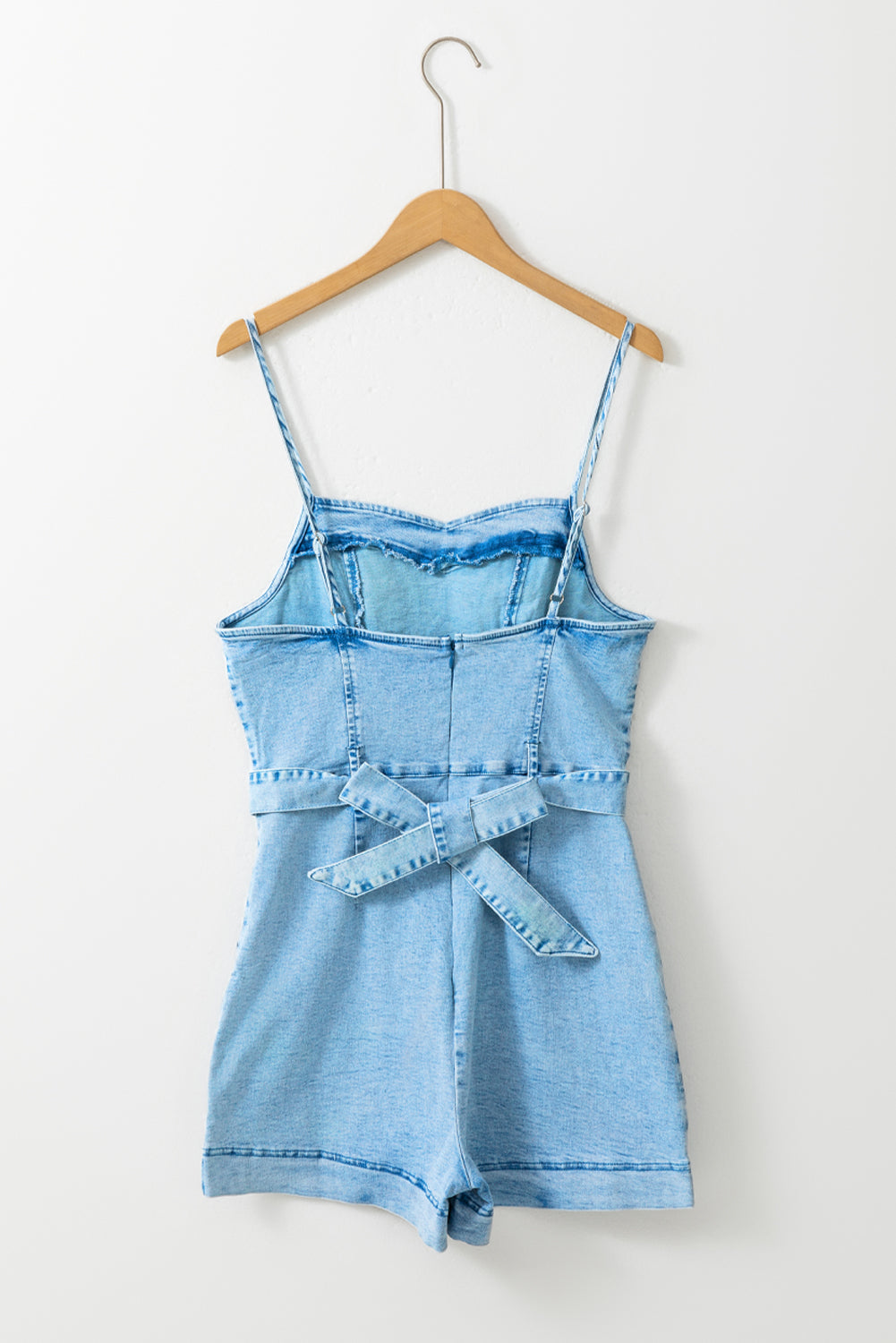 Beau Blue Spaghetti Carrier Denim-Romper met riem