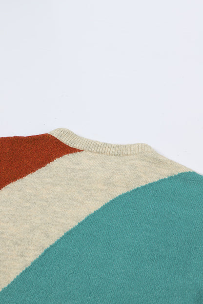 Mehrfarbiger colorblock pullover mit rundhalsausschnitt und rippstrick