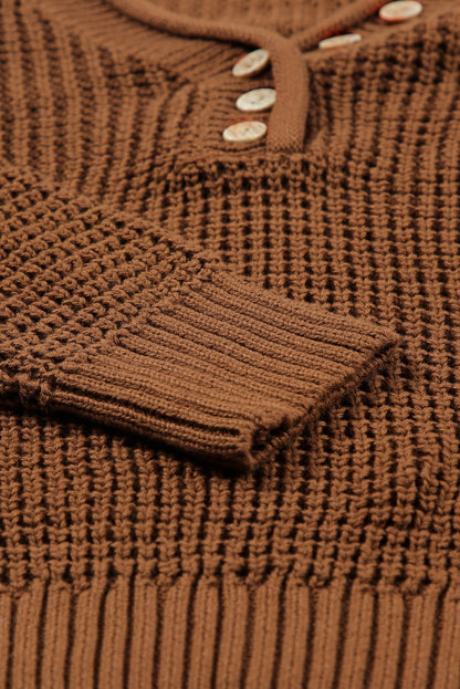 Kaffee pointelle strickpullover mit v-ausschnitt und tropfenschulter