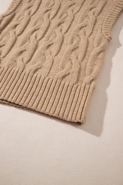 Light french beige zopfstrickpullover mit langen ärmeln