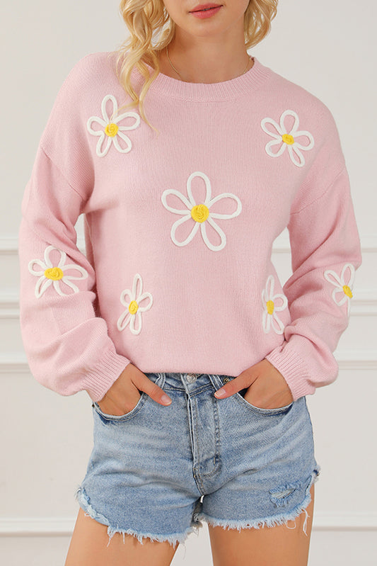 Rosa Chenille Daisy Stitching Circular Halsline Sweater