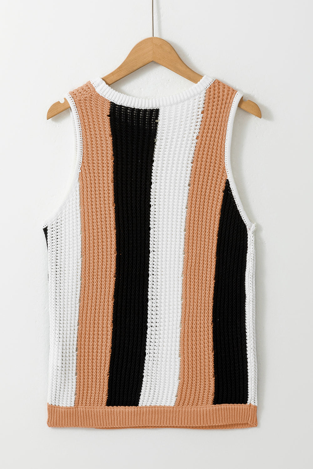 Khaki stripe color block ärmelloser strickpullover vest