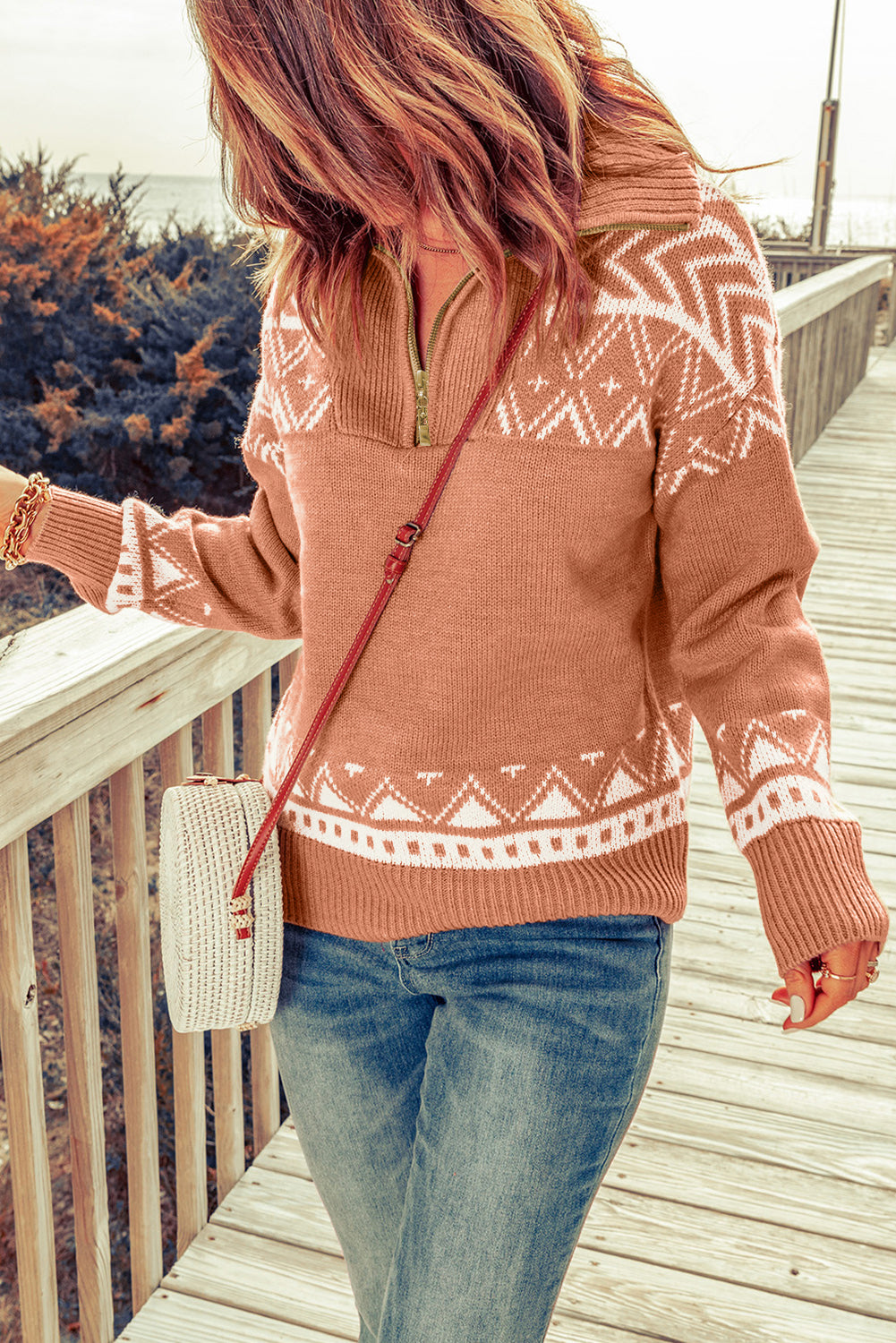 Rosa geometry knit quarter zip pullover