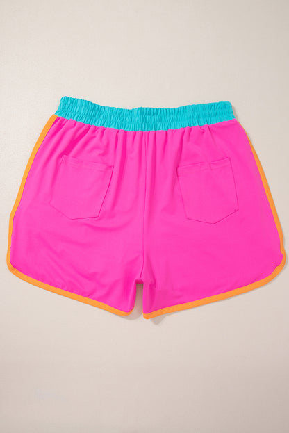 Rosenroter kontraststreifen an den ärmeln tee shorts set