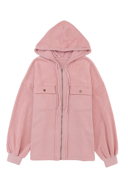 Rosa klappentasche mit kordelzug kapuze zip up jacke