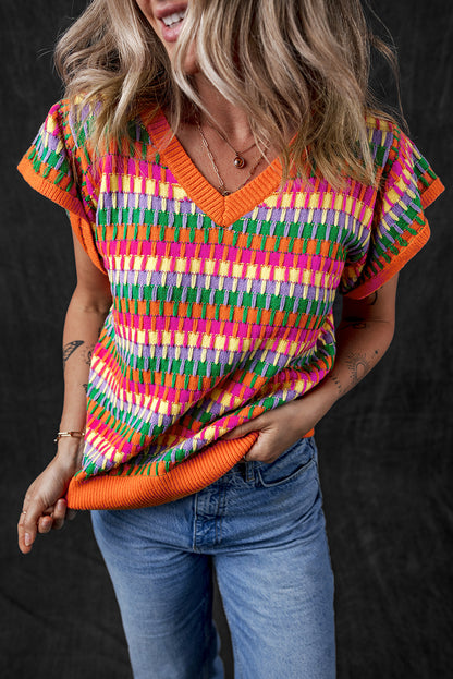 Oranje multi flutter mouwen top