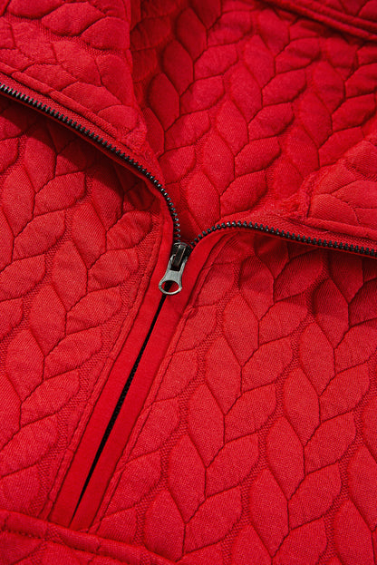 Tomatenrot kabel strukturierte viertel zip pocketed plus größe pullover