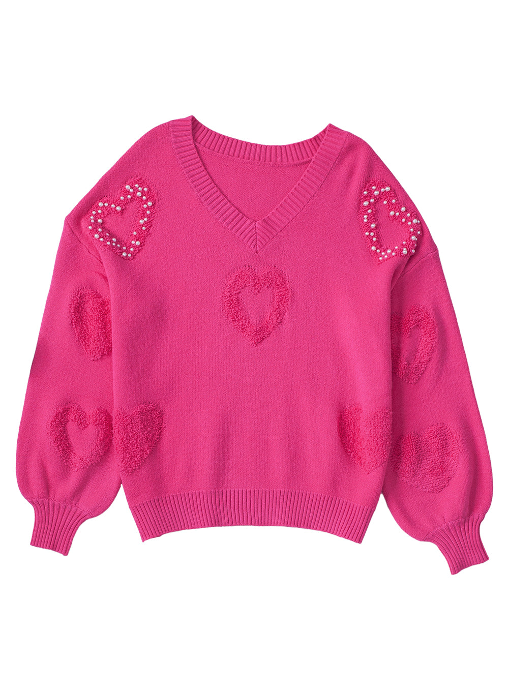 Rose Red, Pearl Decorated Sweater met een V-Neck en Fluffy Heart